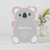 Pink Koala Bear Baby Dusche Einladung (Stehend Vorderseite)
