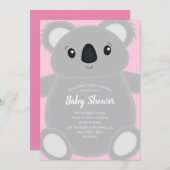 Pink Koala Bear Baby Dusche Einladung (Vorne/Hinten)