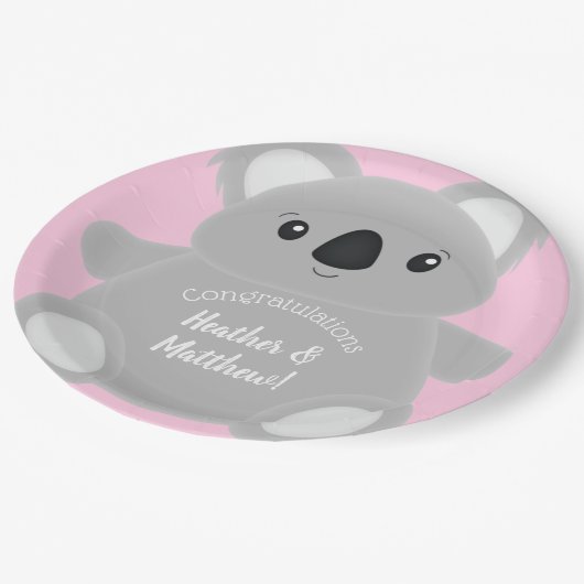 Pink Koala Bear Baby Dusche Pappteller (Schrägansicht)