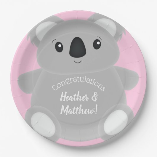 Pink Koala Bear Baby Dusche Pappteller (Vorderseite)