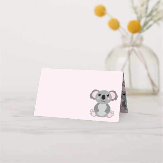 Pink Koala Bear Baby Dusche Platzkarte (Vorderseite)