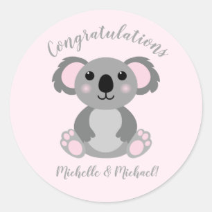 Pink Koala Bear Baby Dusche Runder Aufkleber