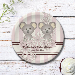 Pink Koala Twin Baby Dusche Kinder Mädchen Gebur Pappteller