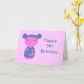 Pink Kokeshi Blue Card Karte (Gelbe Blume)