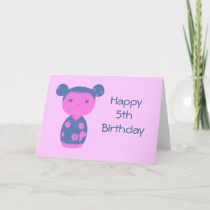 Pink Kokeshi Blue Card Karte