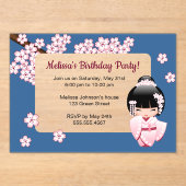 Pink Kokeshi Girl Transparentes Fenster Geburtstag Acryleinladungen (Vorderseite)