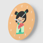 Pink Kokeshi Japanese dolls Große Wanduhr (Winkel)