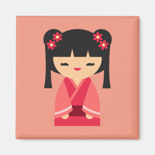 Pink Kokeshi Japanese dolls Magnet