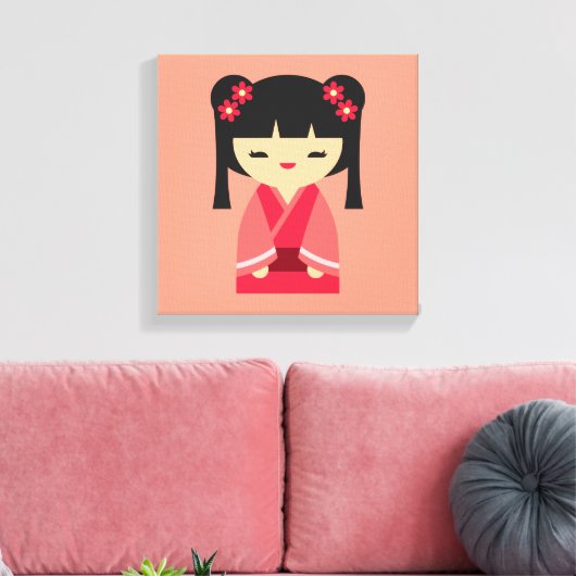 Pink Kokeshi Japanische Puppen Leinwanddruck (Insitu (Wohnzimmer))