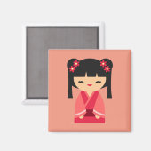 Pink Kokeshi Japanische Puppen Magnet (Vorderseite/Rückseite)