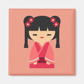 Pink Kokeshi Japanische Puppen Magnet (Vorne)