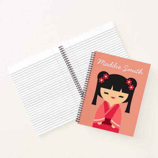 Pink Kokeshi Japanische Puppen Notizblock (Innenseite)