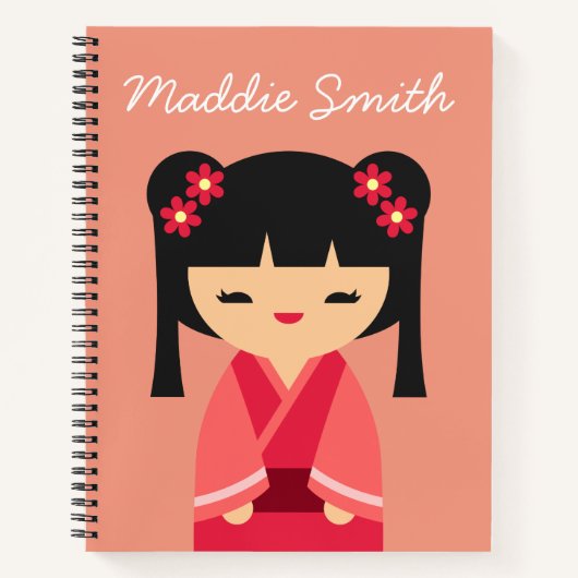 Pink Kokeshi Japanische Puppen Notizblock (Vorderseite)