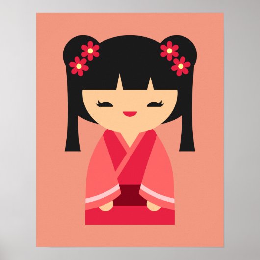 Pink Kokeshi Japanische Puppen Poster (Vorne)