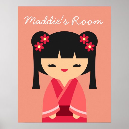 Pink Kokeshi Japanische Puppen Poster (Vorne)