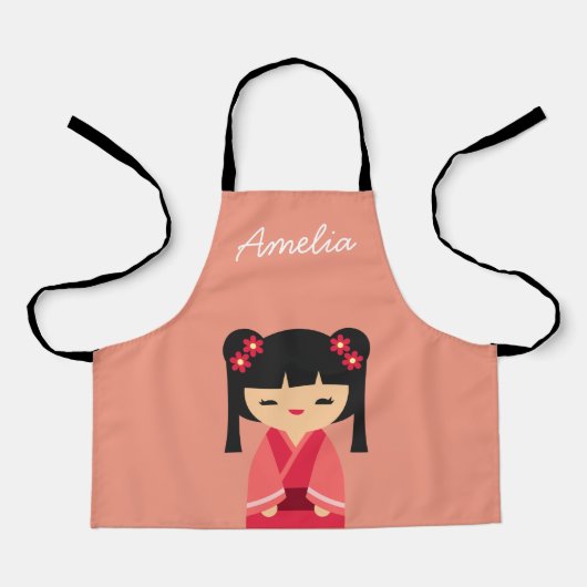 Pink Kokeshi Japanische Puppen Schürze (Vorderseite)