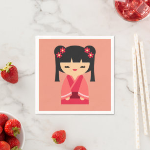 Pink Kokeshi Japanische Puppen Serviette