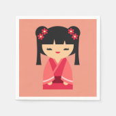 Pink Kokeshi Japanische Puppen Serviette (Vorderseite)
