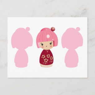 Pink Kokeshi Triplet x3 Postkarte
