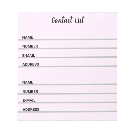 Pink Kontaktliste Notepad Notizblock (Vorderseite)