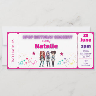 Pink KPOP Birthday Concert Ticket Einladung