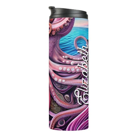 Pink Kraken Octopus Tentacles Individuelle Name Thermosbecher (Nach rechts gedreht)