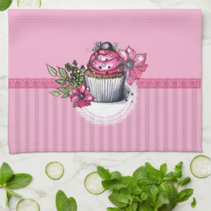 Pink Kuchen mit Blume Küchentücher