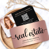 Pink Kupfer Schwarz Foto Real Anwesen Agent QR Cod Visitenkarte