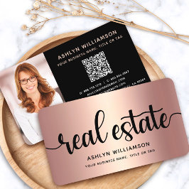 Pink Kupfer Schwarz Foto Real Anwesen Agent QR Cod Visitenkarte