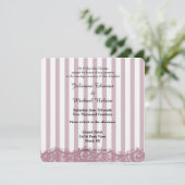 Pink Lace and Stripes Wedding Einladung (Stehend Vorderseite)