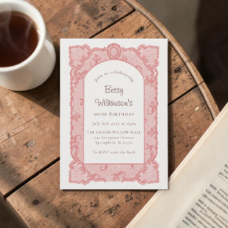 Pink Lace Arch Elegant Script 50th Birthday  Einladung