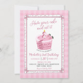 Pink Lace Bow essen Ihren Kuchen und essen ihn Geb Einladung (Vorderseite)