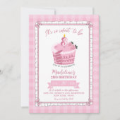 Pink Lace Bow Girl 3. Geburtstag Einladung (Vorderseite)