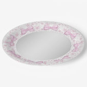 Pink Lace Bow Pink Gray Baby Dusche Pappteller (Schrägansicht)