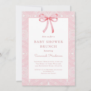 Pink Lace Bow Ribbon Babydusche Brunch Einladung