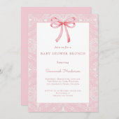 Pink Lace Bow Ribbon Babydusche Brunch Einladung (Vorne/Hinten)