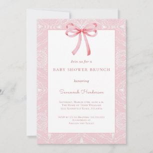 Pink Lace Bow Ribbon Babydusche Brunch Einladung