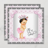 Pink Lace Bows Girly Princess Babydusche Einladung (Vorne/Hinten)