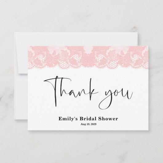Pink Lace Brautparty Danke Karte (Vorderseite)