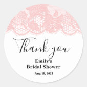 Pink Lace Bridal Shower Classic Round Sticker (Vorderseite)