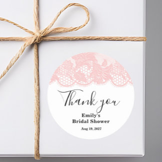 Pink Lace Bridal Shower Classic Round Sticker