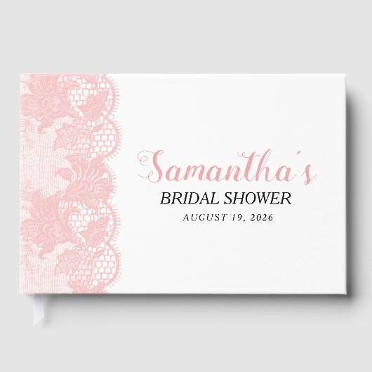 Pink Lace Bridal Shower  Guest Book Gästebuch (Vorderseite)
