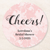 Pink Lace Bridal Shower Runder Pappuntersetzer (Vorderseite)
