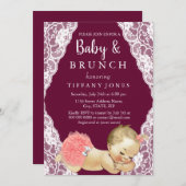 Pink Lace Burgundy Vintag Baby Dusche Brunch Einladung (Vorne/Hinten)