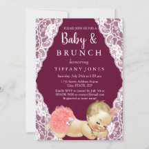 Pink Lace Burgundy Vintag Baby Dusche Brunch