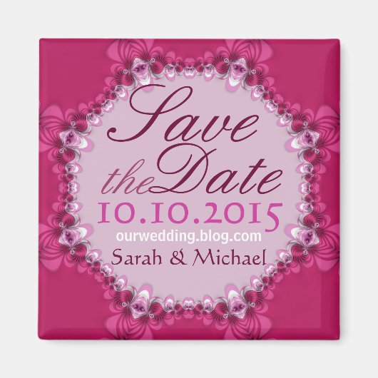 Pink Lace Circle Save the Date Magnet (Vorne)