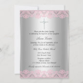 Pink Lace & Cross Taufe/Christening Einladung (Vorderseite)