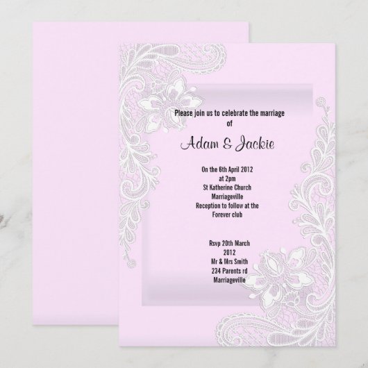 PINK LACE ELEGANT CLASSY WEDY EINLADUNG (Vorne/Hinten)