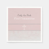 Pink Lace First Holy Communion Serviette (Vorderseite)