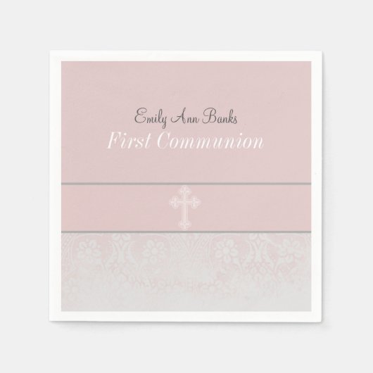 Pink Lace First Holy Communion Serviette (Vorderseite)